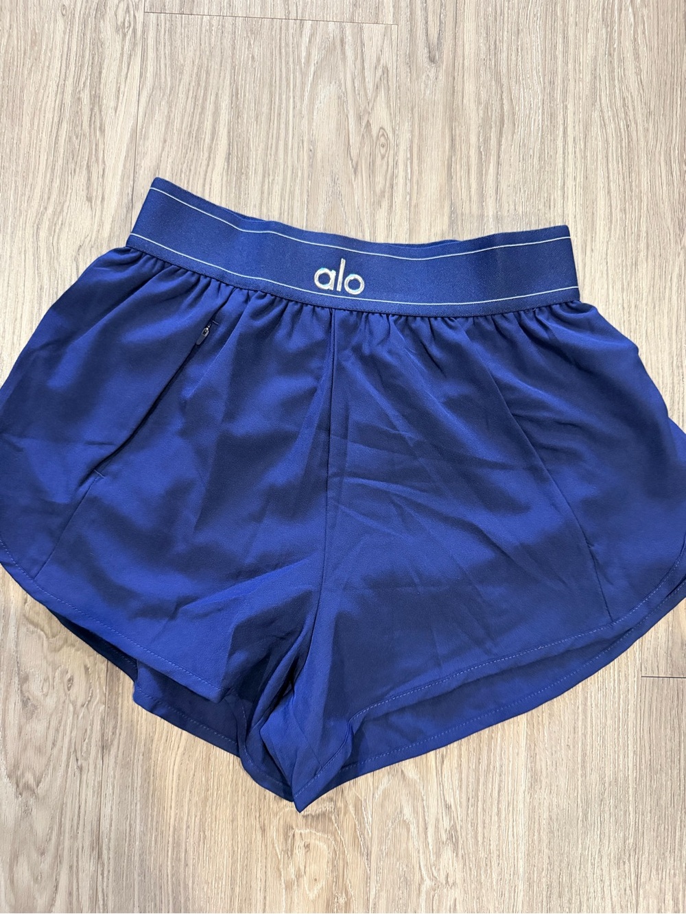 ALO Yoga Navy Athletic Running Shorts with Branded Waistband - Picture 5 of 5